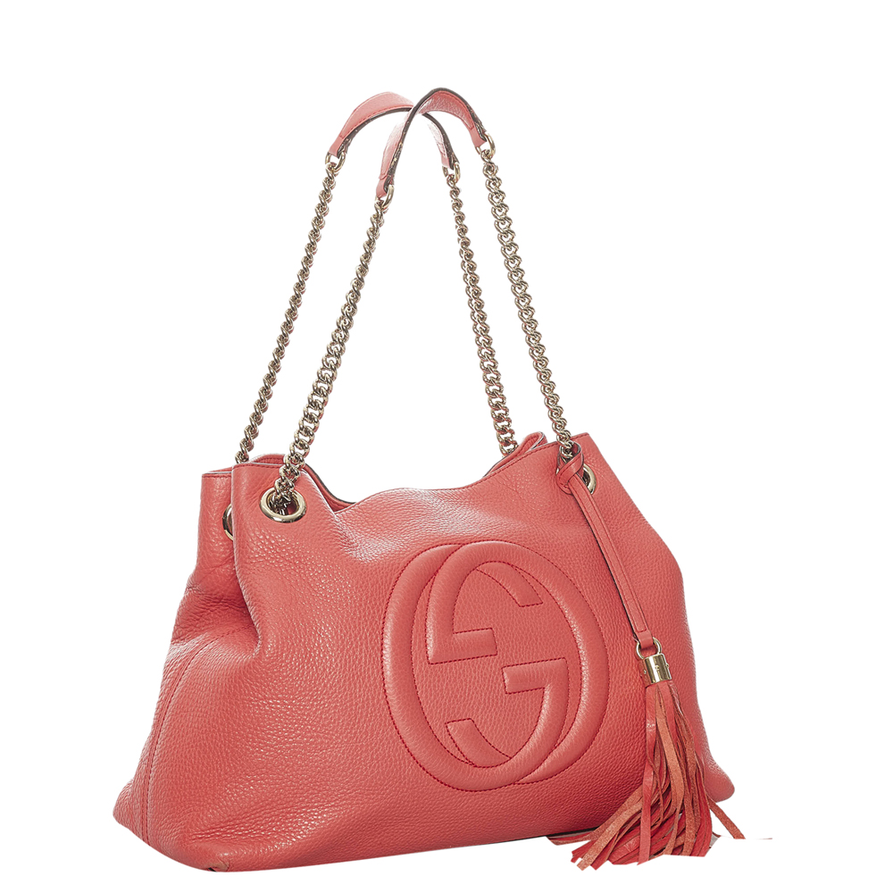 

Gucci Orange Leather Soho Chain Tote Bag, Pink