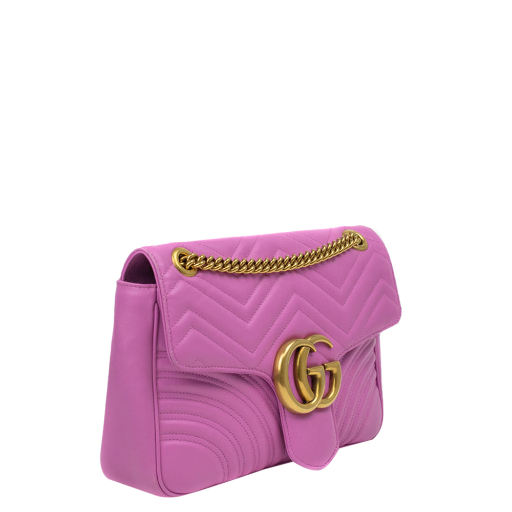 

Gucci Pink Leather 2016 Re-Edition Medium GG Marmont Shoulder Bag