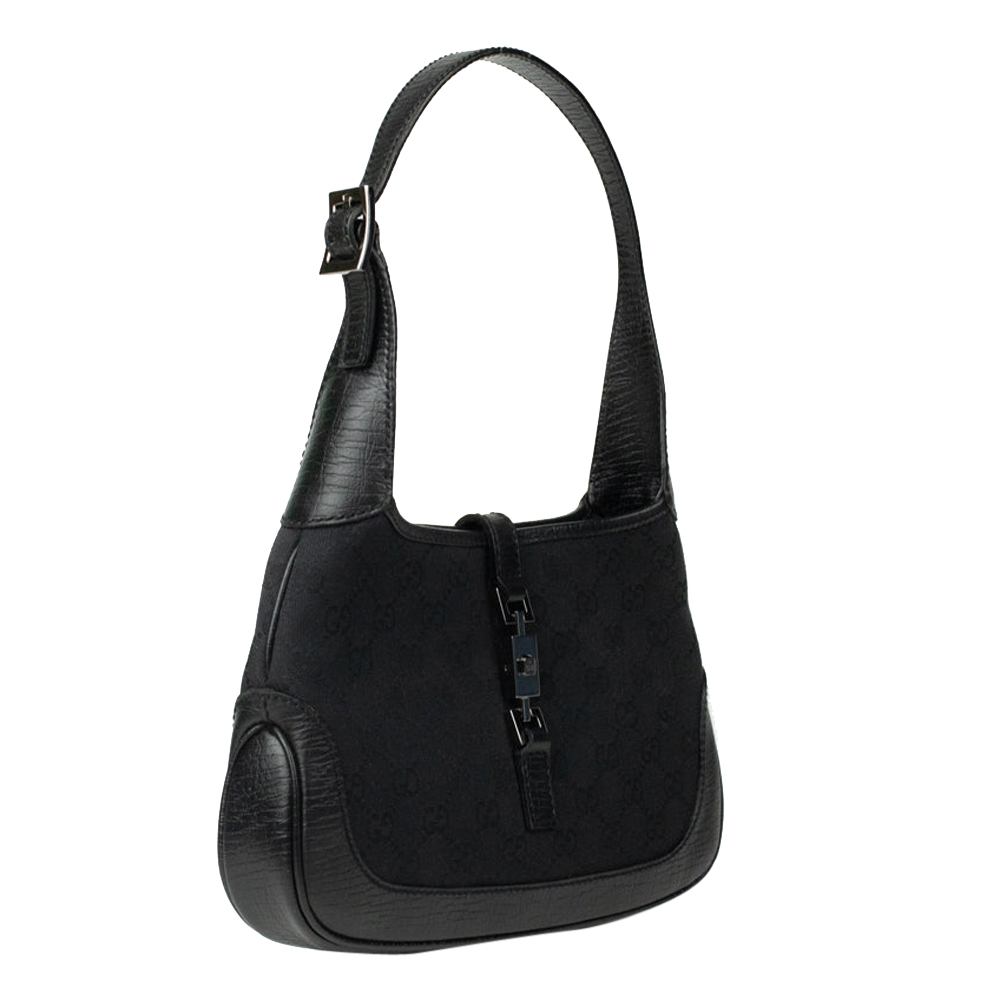 

Gucci Black GG Canvas Jackie Hobo Bag