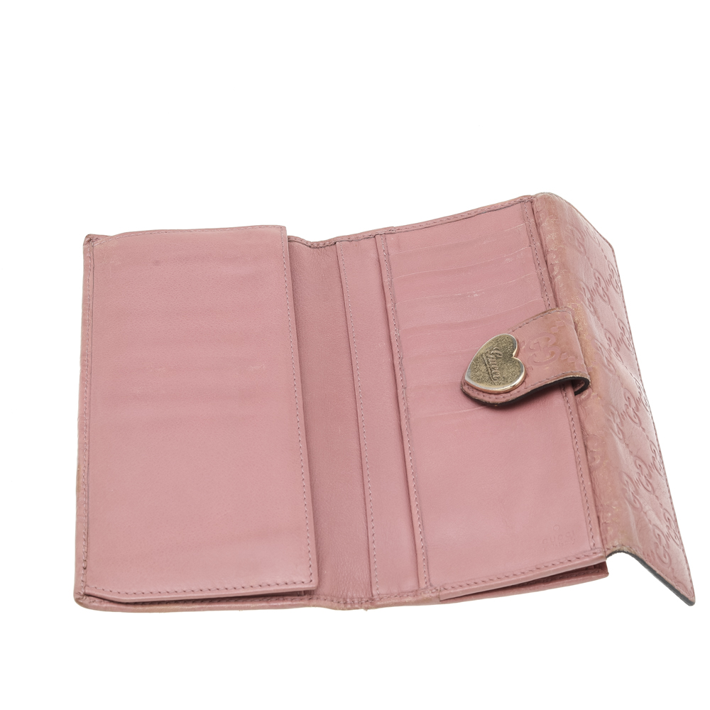 

Gucci Pink Guccissima Leather Heart Continental Wallet