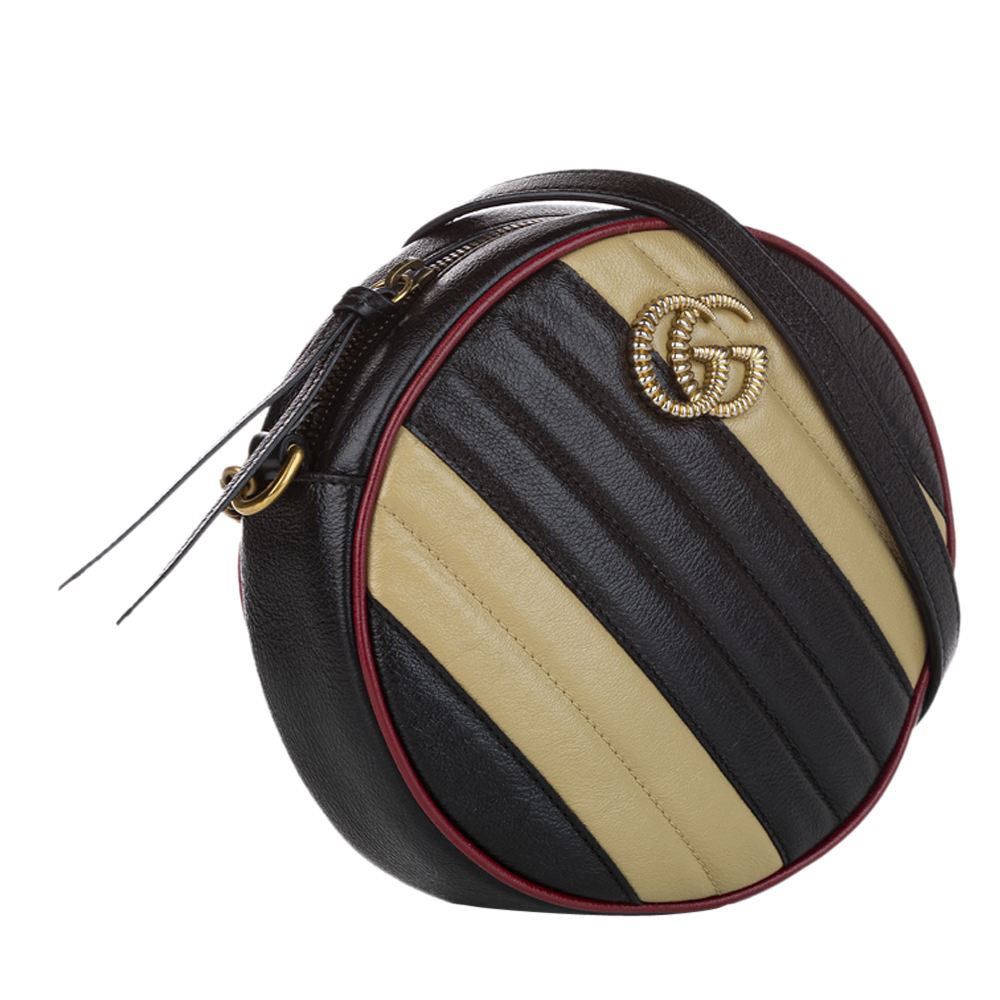 

Gucci Brown/Black Leather GG Marmont Round Crossbody Bag