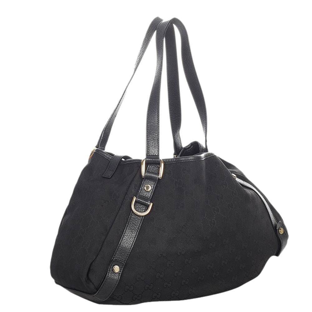 

Gucci Black GG Canvas Leather Abbey D-Ring Shoulder Bag