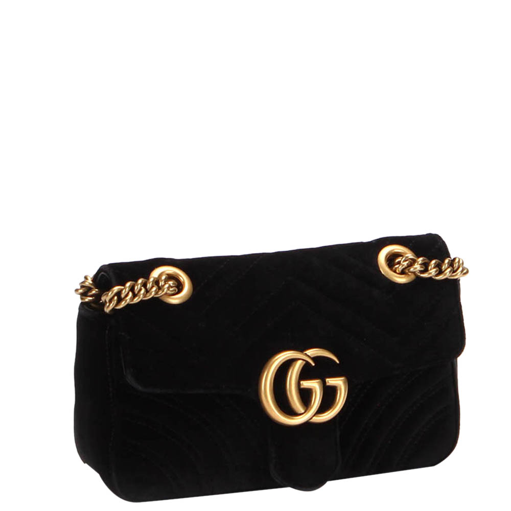 

Gucci Black Velvet GG Marmont Mini Shoulder Bag