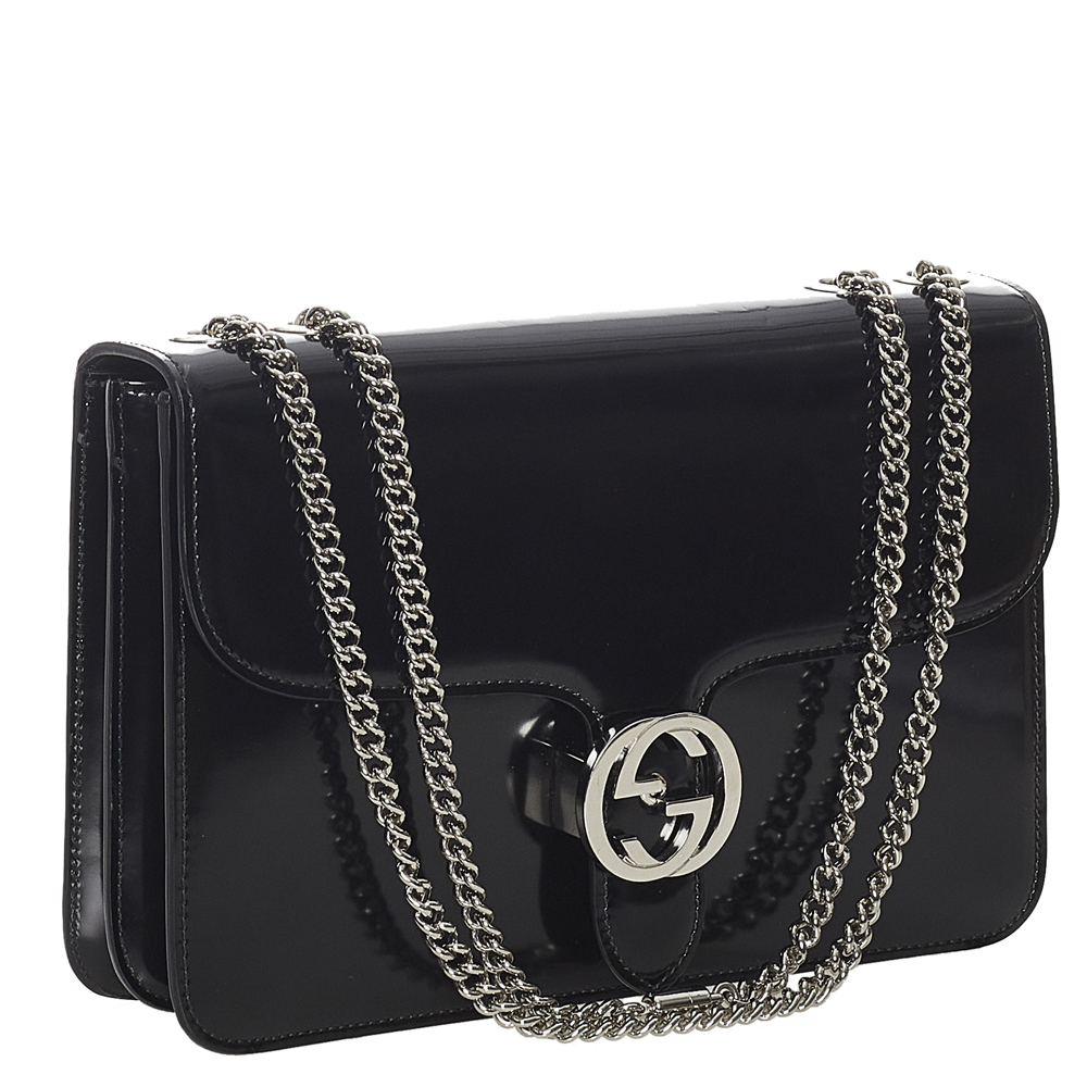 

Gucci Black Patent Leather Interlocking G Chain Shoulder Bag