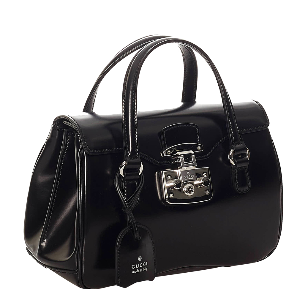 

Gucci Black Leather Vintage Lady Lock Top Handle Bag