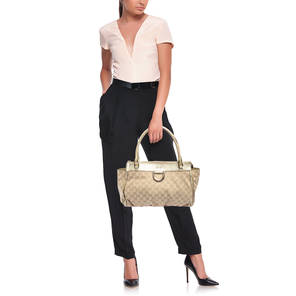 

Gucci Beige/Gold GG Canvas and Leather D Ring Tote