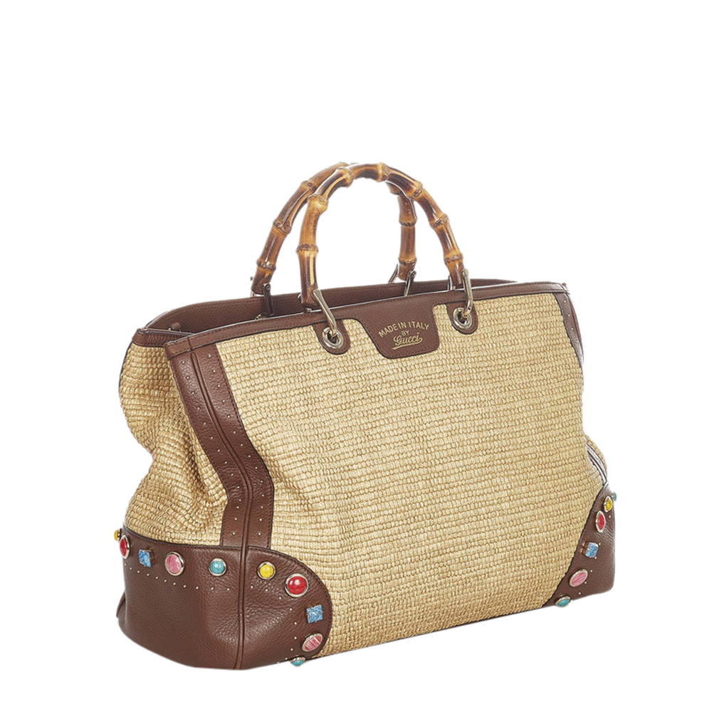 

Gucci Brown Bamboo Straw Large Tote Bag