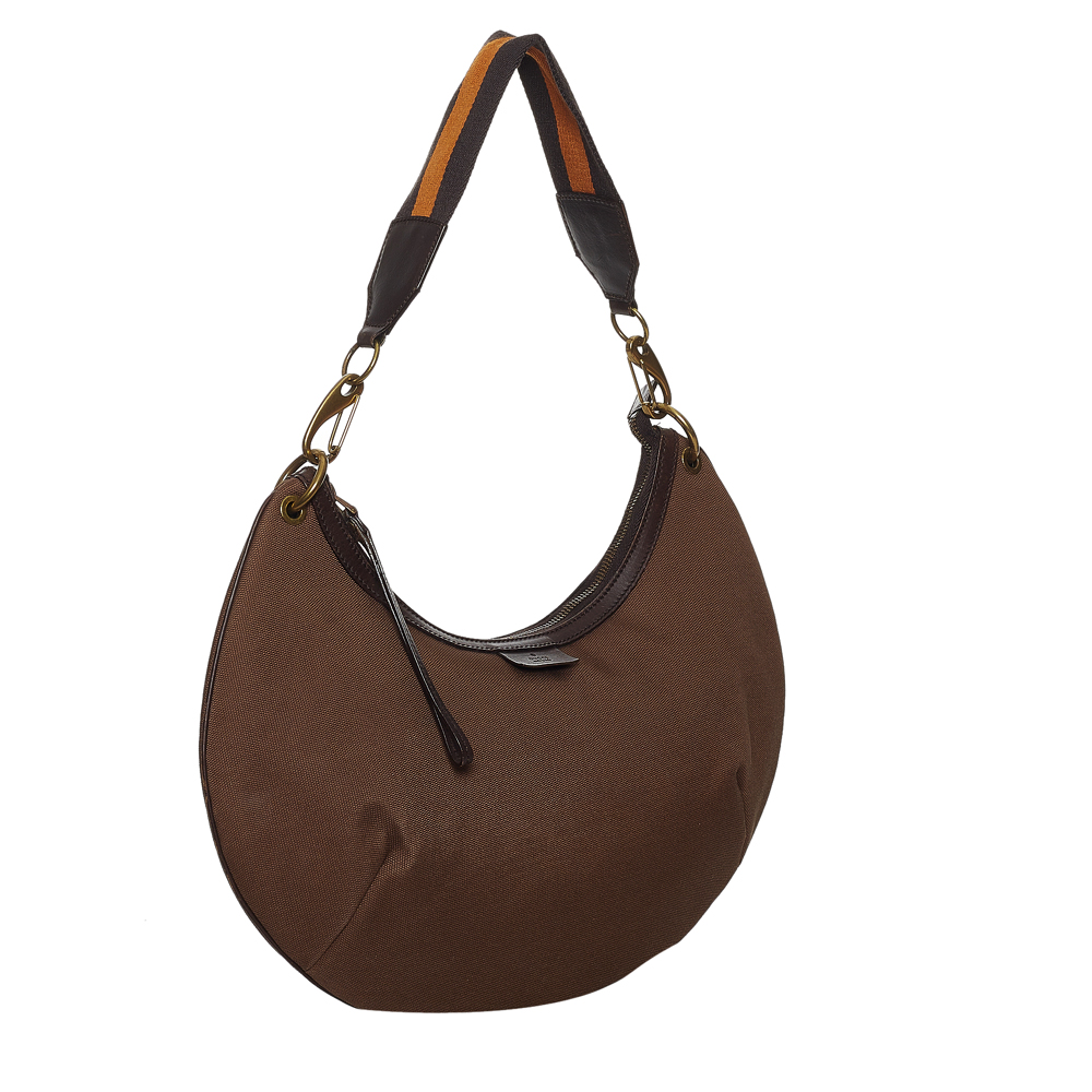 

Gucci Brown Canvas Fabric Web Half Moon Hobo Bag