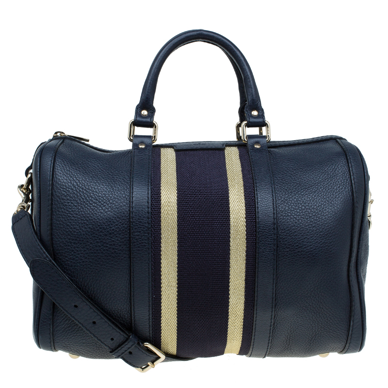 Gucci Black Leather Medium Web Boston Bag