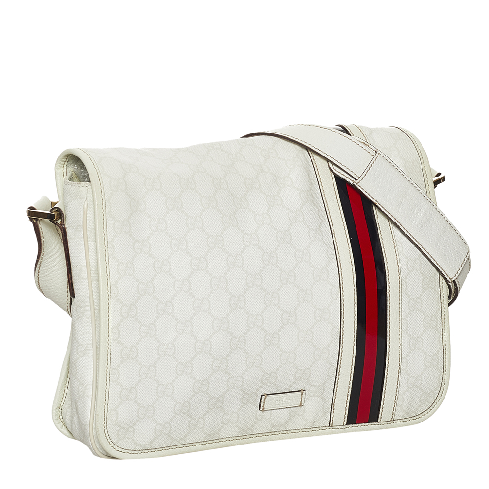 

Gucci White Guccissima Calf Leather Web Shoulder Bag, Multicolor