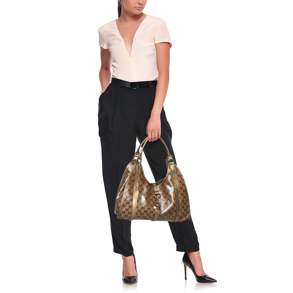 

Gucci Gold/Beige GG Crystal Canvas and Leather Medium Joy Shoulder Bag