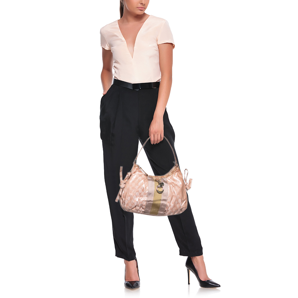 

Gucci Blush Pink GG Crystal Canvas Web Stripe Hobo