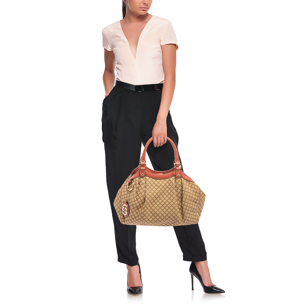 

Gucci Beige/Pink GG Canvas and Leather Medium Sukey Tote