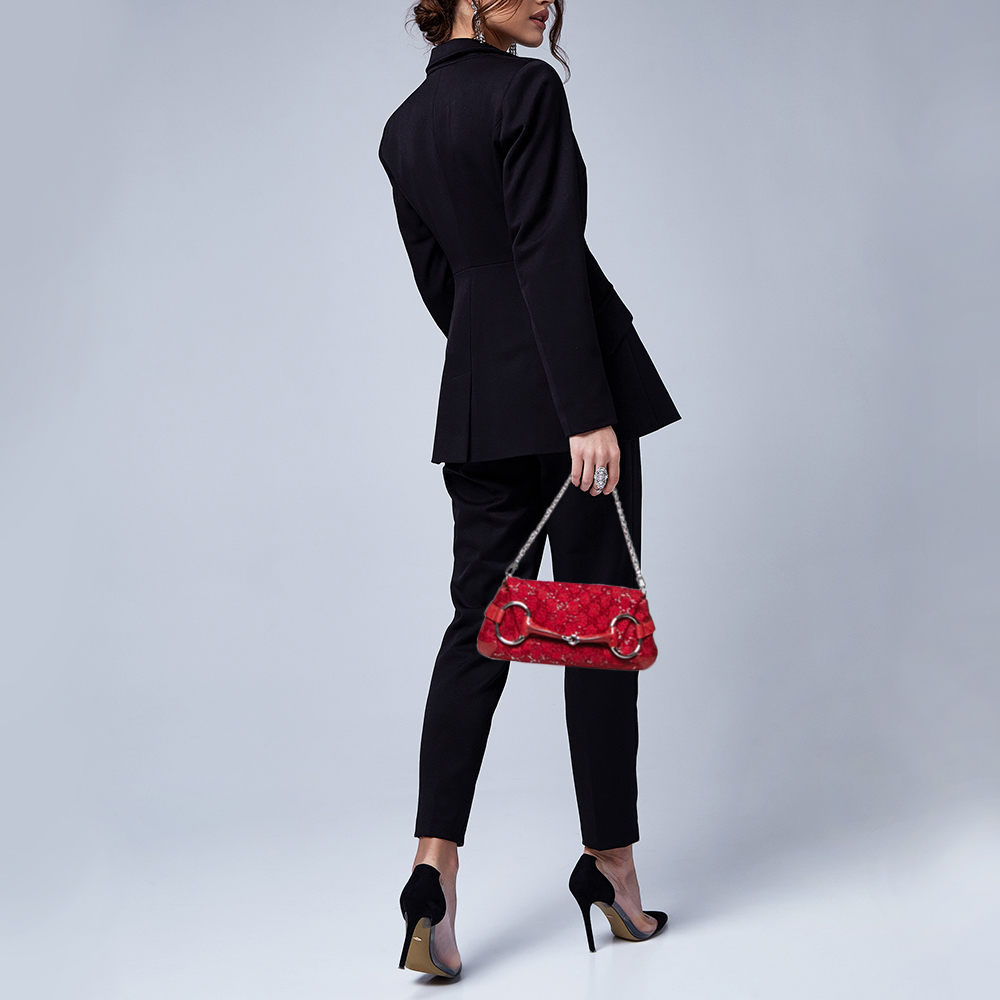 

Gucci Red Sequins And Leather Horsebit Clutch