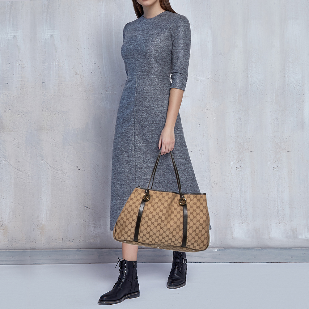 

Gucci Beige/Brown GG Canvas and Leather Large GG Twins Tote