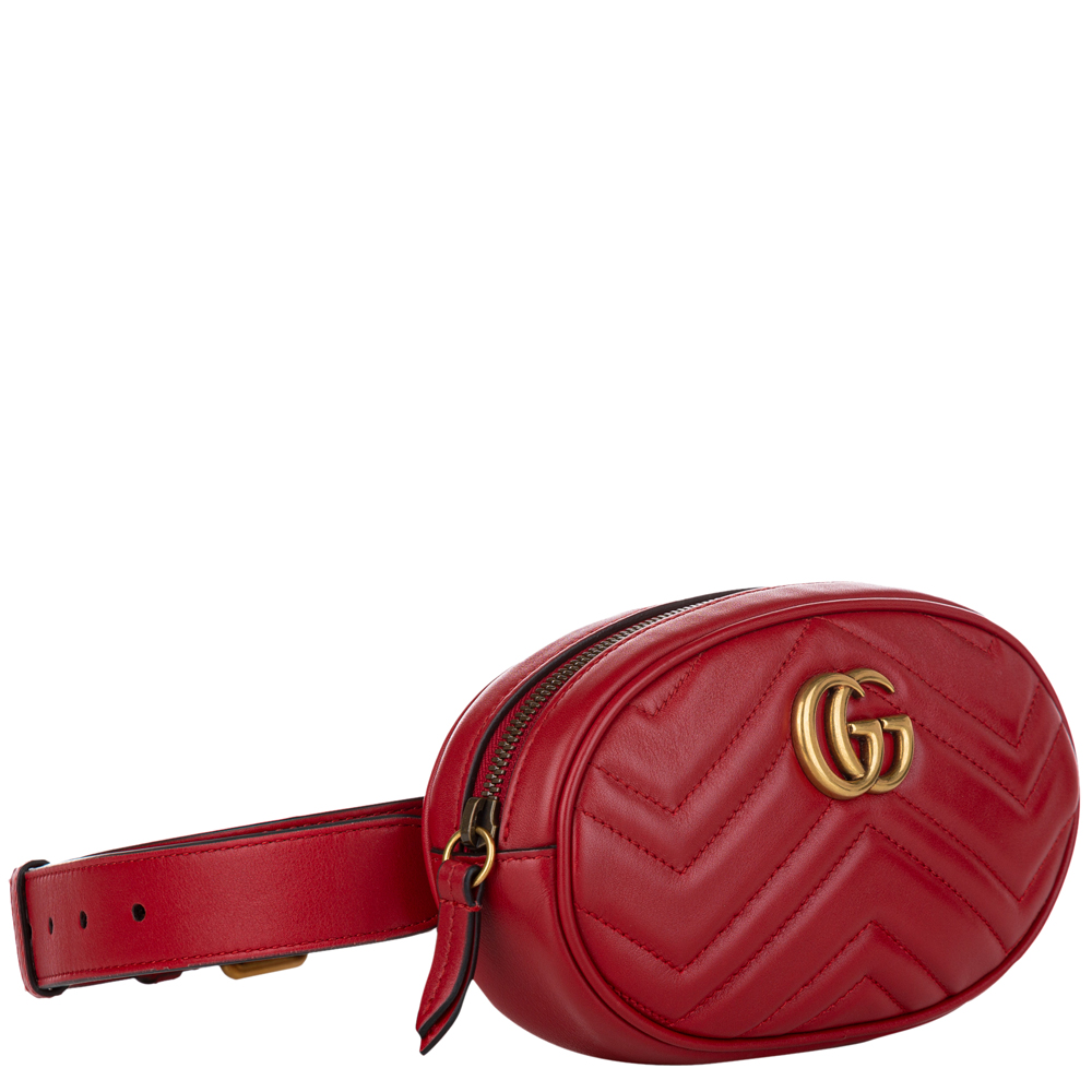 

Gucci Red Matelasse Leather GG Marmont Belt Bag