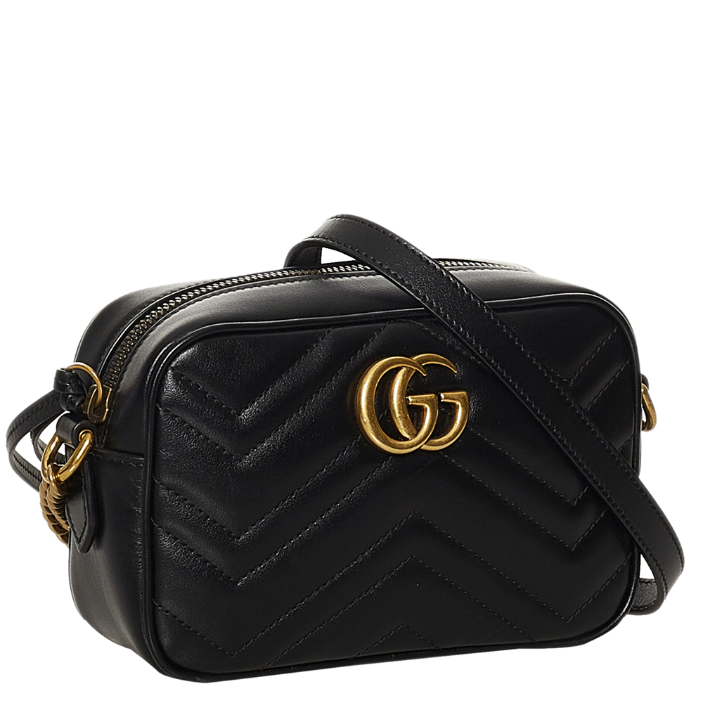 

Gucci Black Leather GG Marmont Small Crossbody Bag