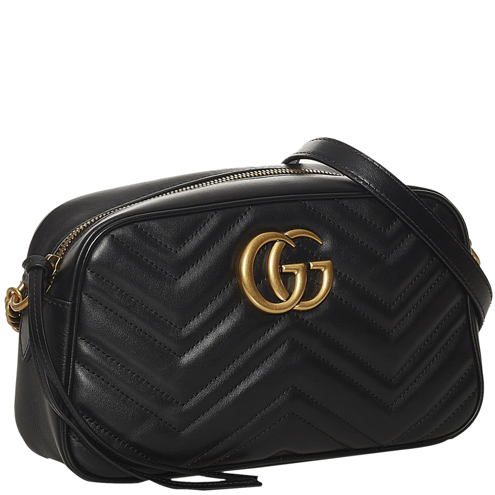 

Gucci Black Leather GG Marmont Small Crossbody Bag