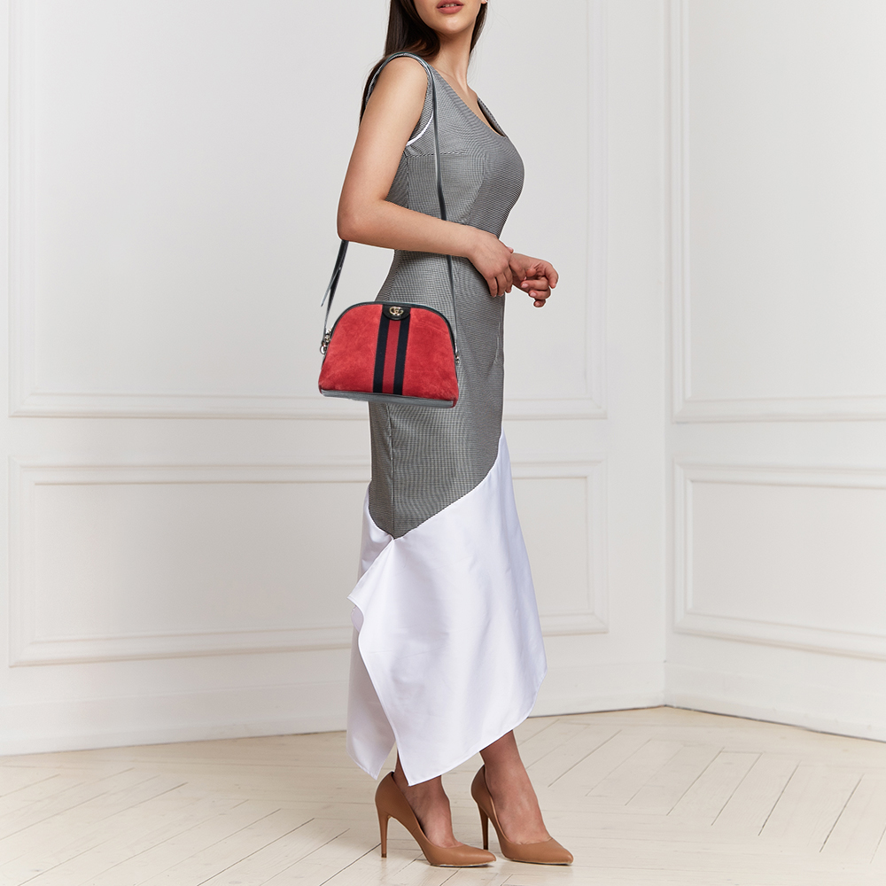 

Gucci Red/Black Leather And Suede Small Ophidia Shoulder Bag