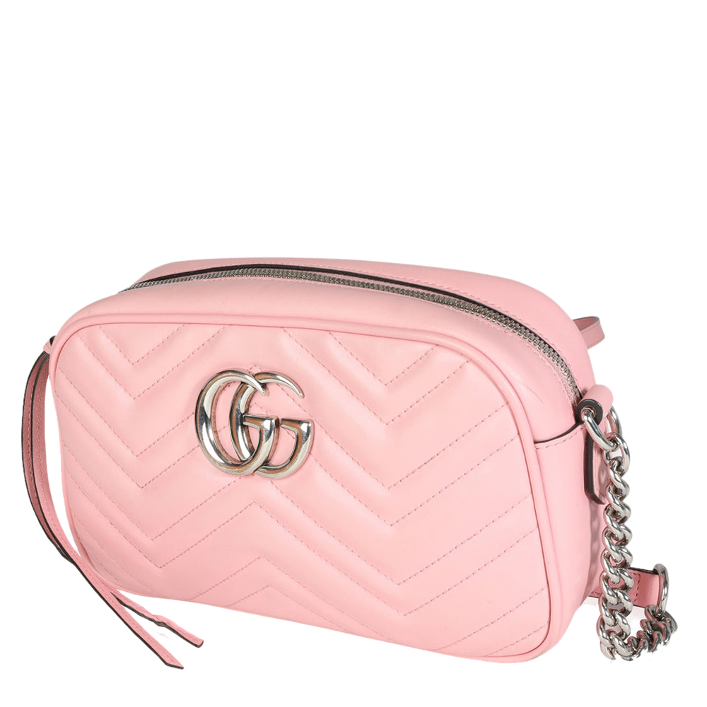 

Gucci Pink Matelasse Leather Small GG Marmont Shoulder Bag