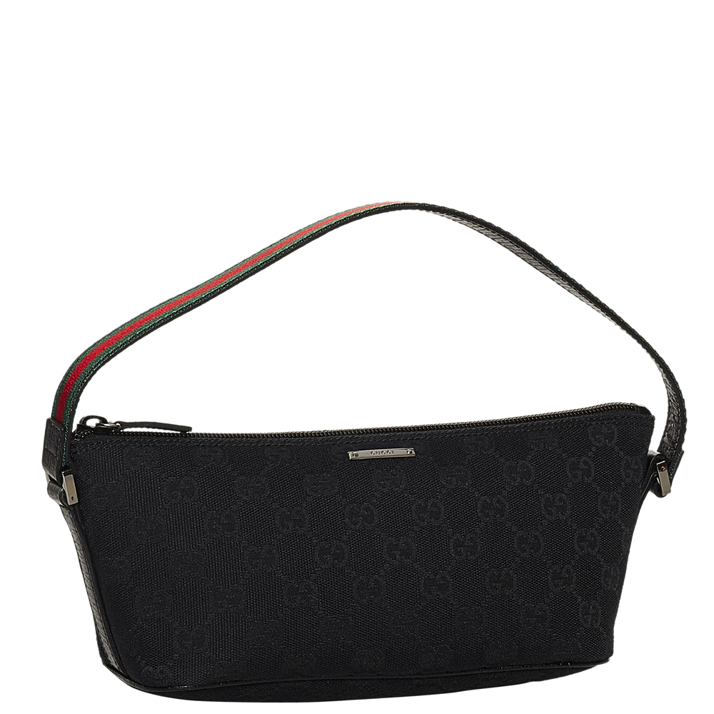 

Gucci Black GG Canvas Fabric Boat Web Shoulder Bag