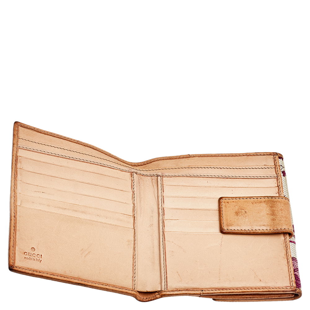 

Gucci White/Pink Floral Print Canvas And Leather Compact Wallet, Gold