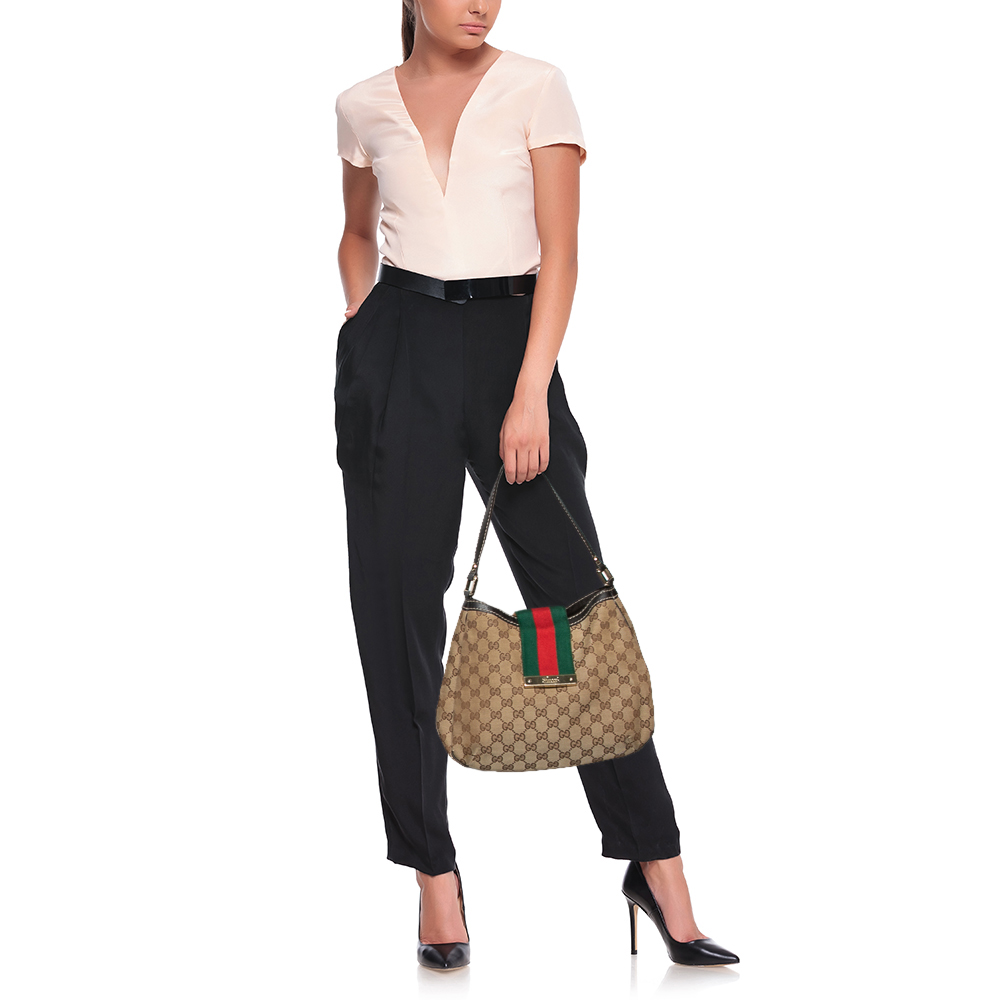 

Gucci Beige GG Canvas New Ladies Web Hobo