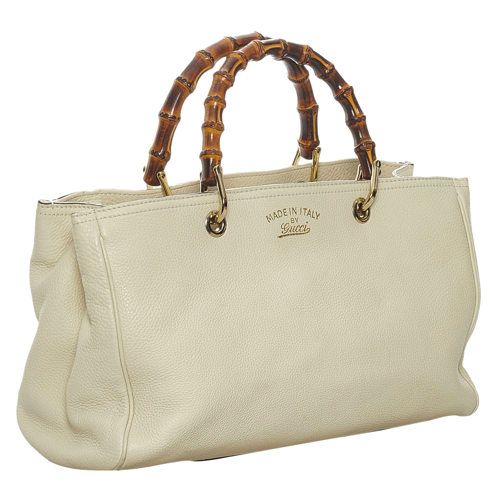 

Gucci White Leather Bamboo Shopper Tote bag