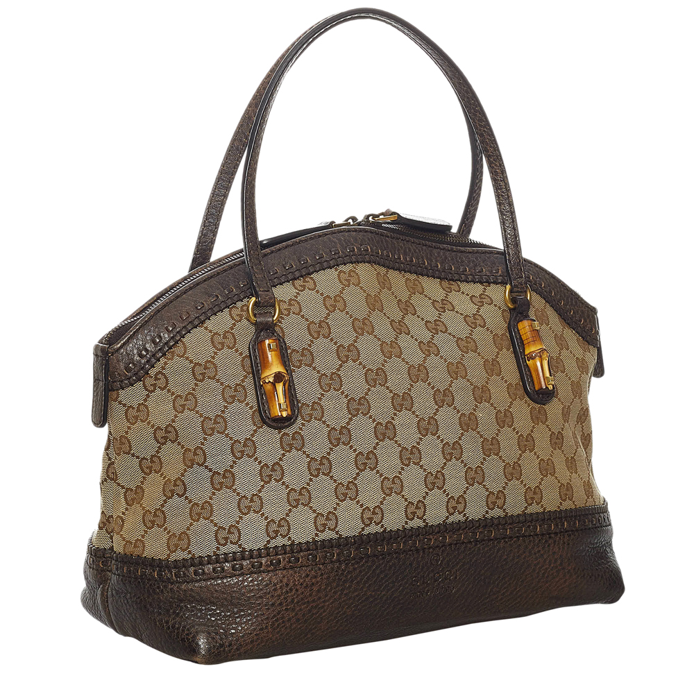 

Gucci Brown GG Canvas Bamboo Crafty Bag, Beige