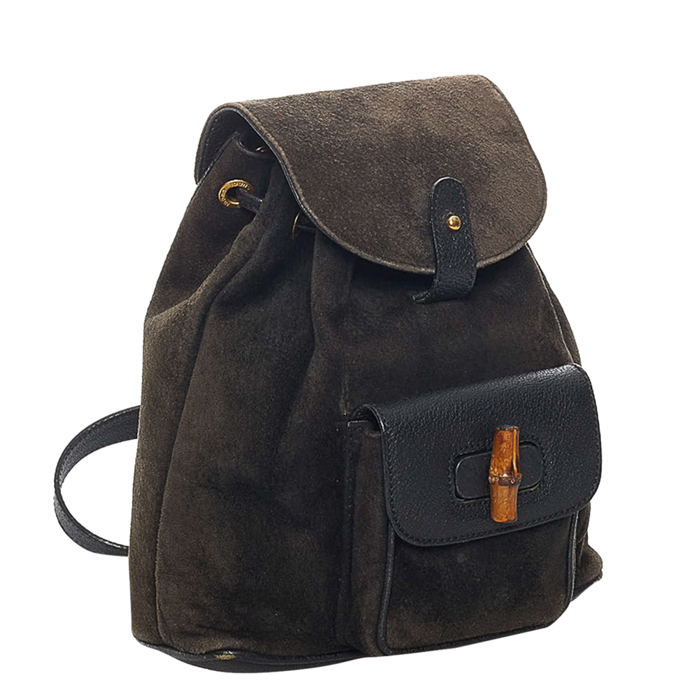 

Gucci Black Suede and Leather Bamboo Backpack