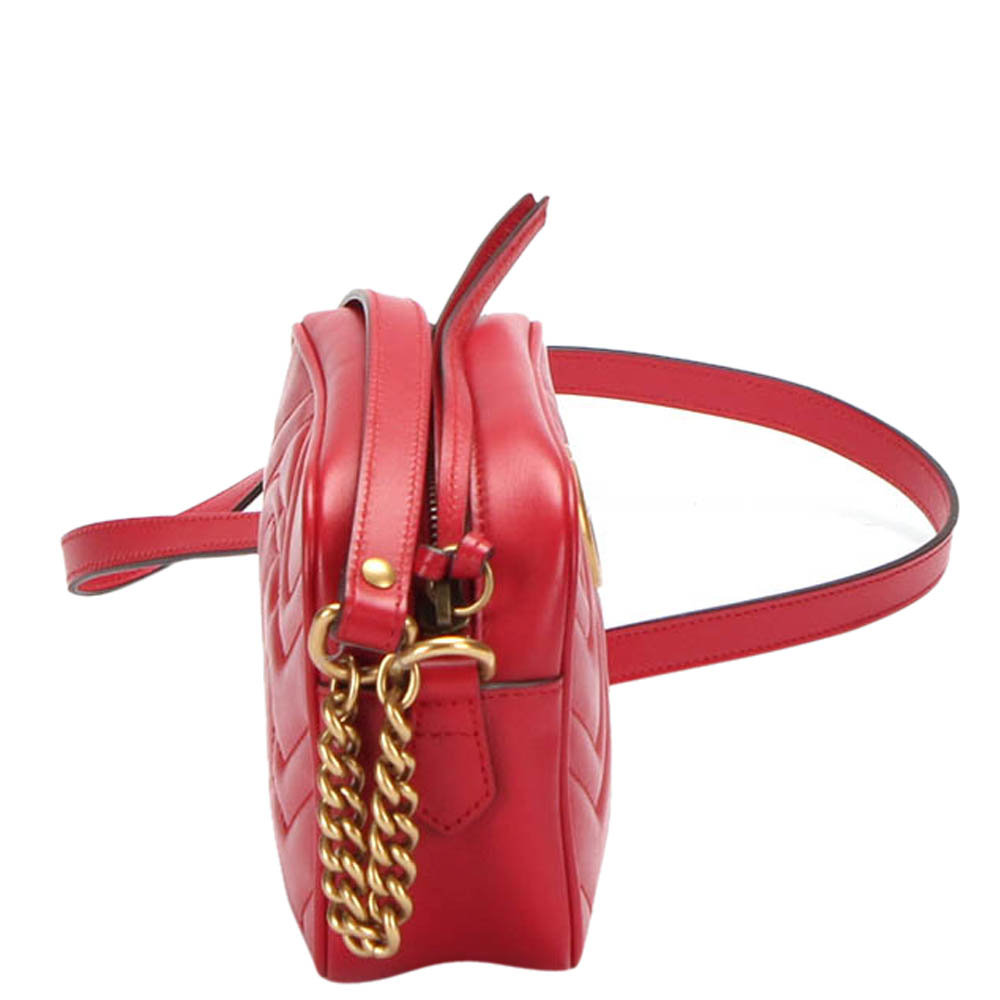 

Gucci Red Matelasse Leather GG Marmont Small Shoulder Bag