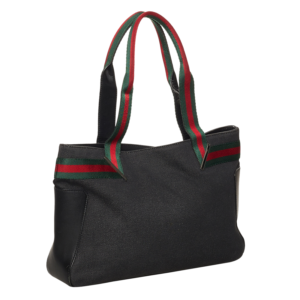 

Gucci Black Fabric Denim Web Shoulder Bag