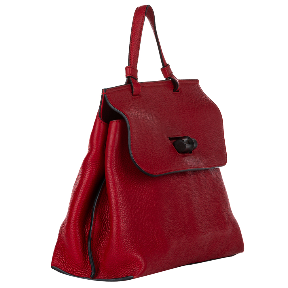 

Gucci Red Leather Bamboo Daily Satchel Bag