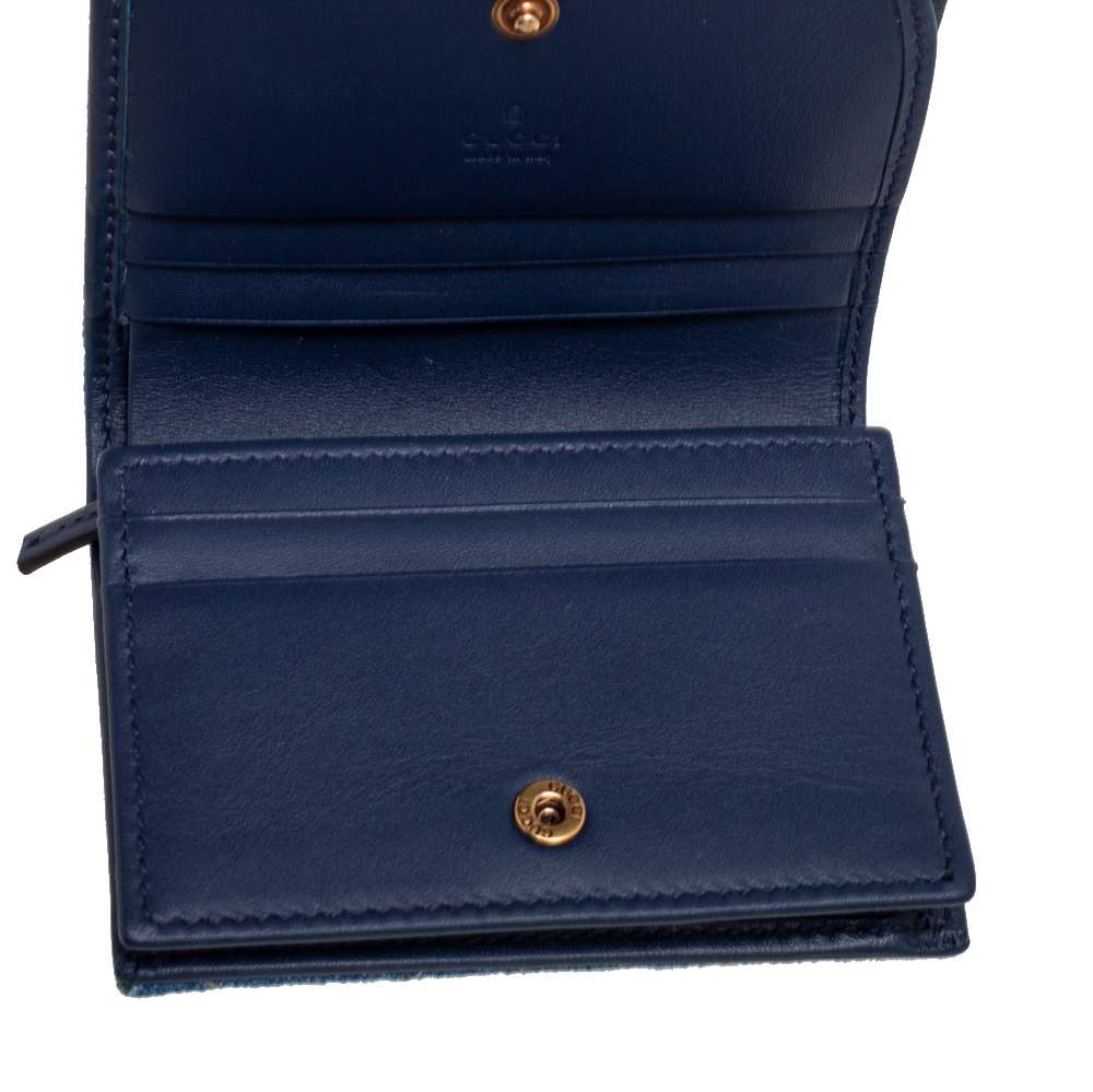 

Gucci Blue Matelassé Denim and Leather GG Pearl Marmont Compact Wallet