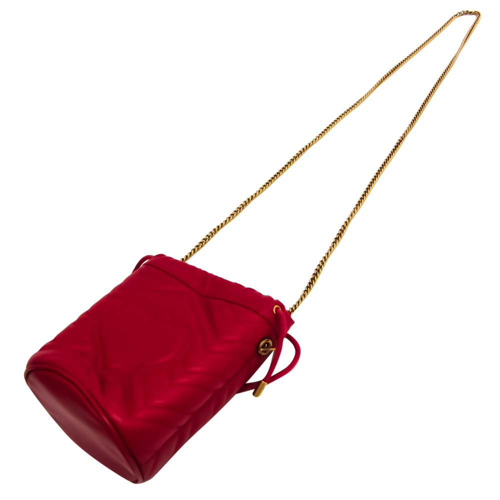 

Gucci Red Calfskin Leather GG Marmont Bucket Shoulder Bag