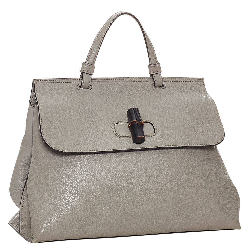 

Gucci Grey Leather Bamboo Daily Satchel Bag