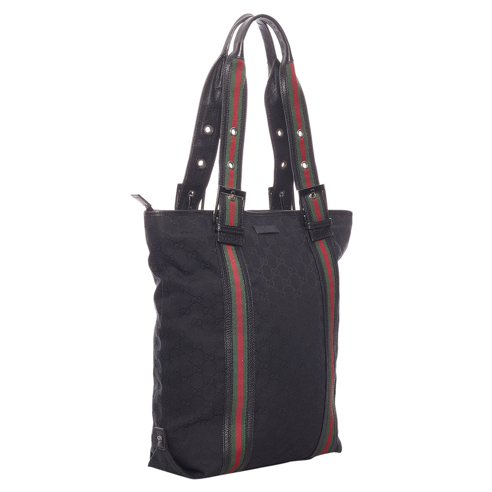 

Gucci Black GG Fabric Nylon Web Tote Bag
