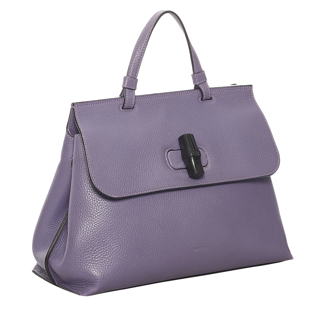 

Gucci Purple Leather Bamboo Daily Satchel Bag