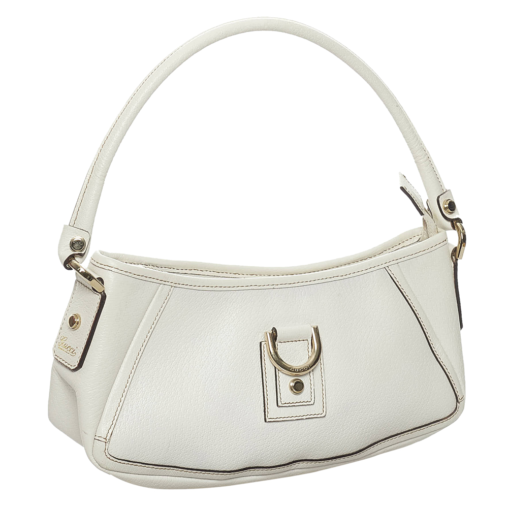 

Gucci White Leather Abbey D-Ring Baguette Bag