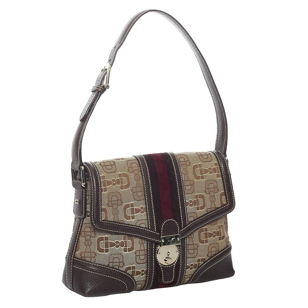 

Gucci Brown/Beige Canvas Fabric Web Horsebit Shoulder Bag