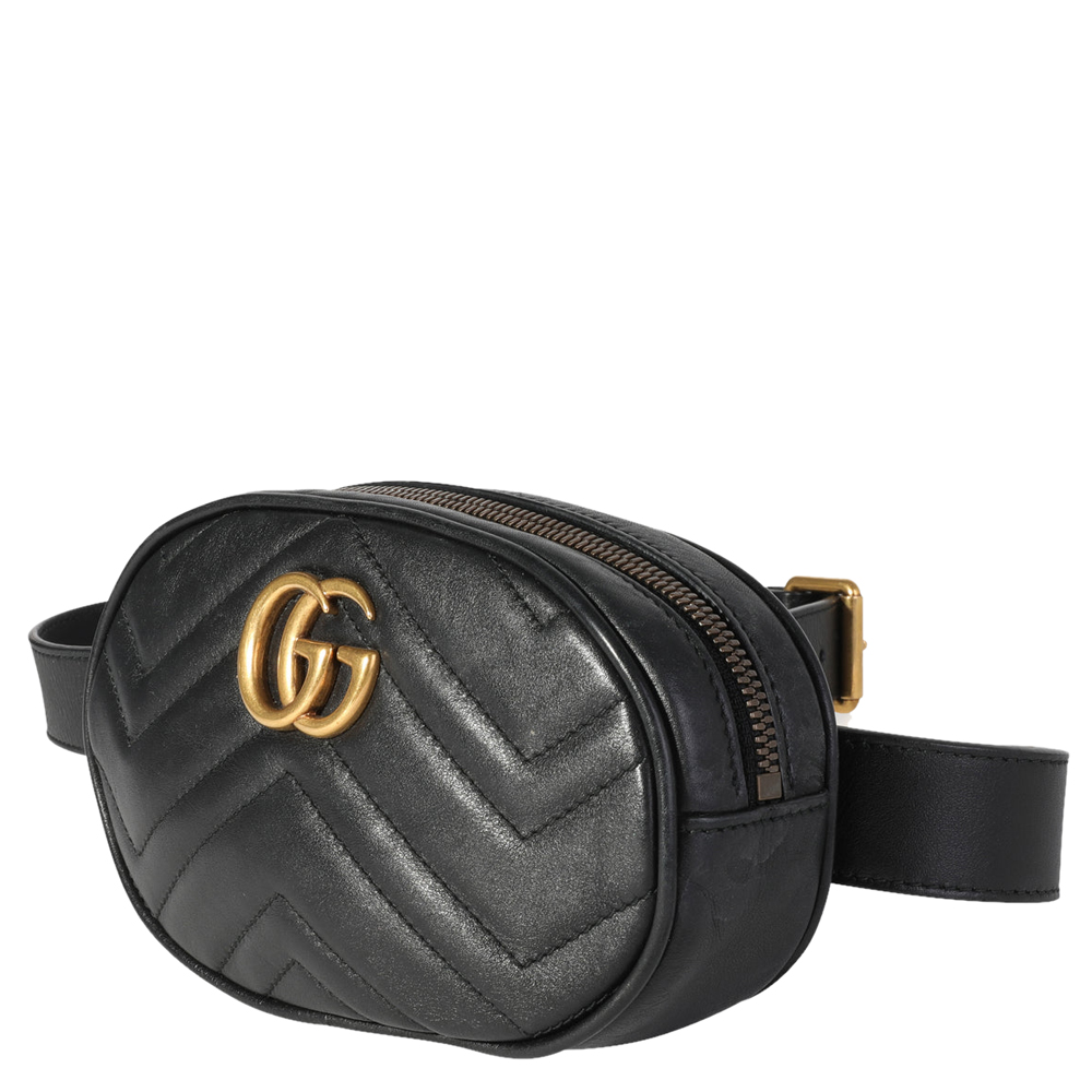 

Gucci Black Matelasse Leather GG Marmont Belt Bag