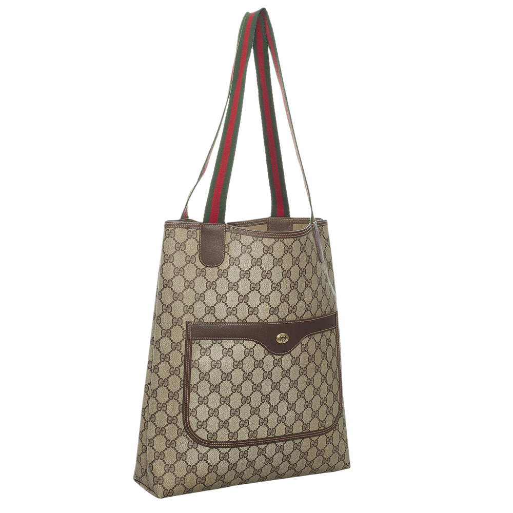 

Gucci Brown/Beige Coated Canvas Fabric GG Supreme Web Tote Bag