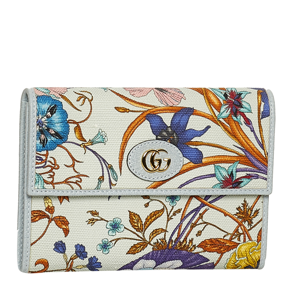 

Gucci White Flora Print Trifold Wallet, Multicolor
