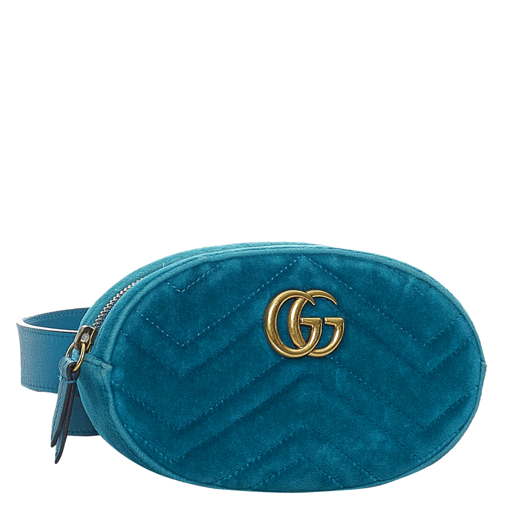

Gucci Blue Velvet GG Marmont Belt Bag
