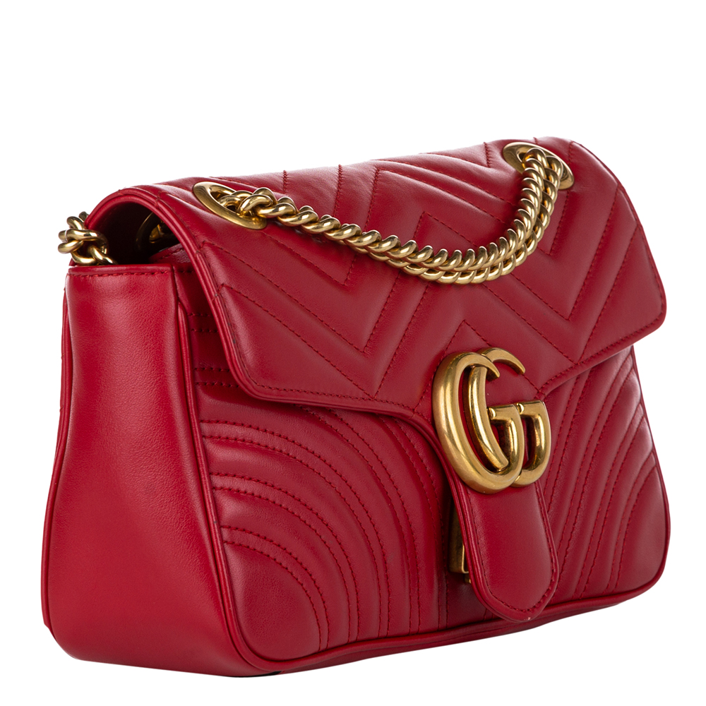 

Gucci Red Matelasse Leather GG Marmont Crossbody Bag
