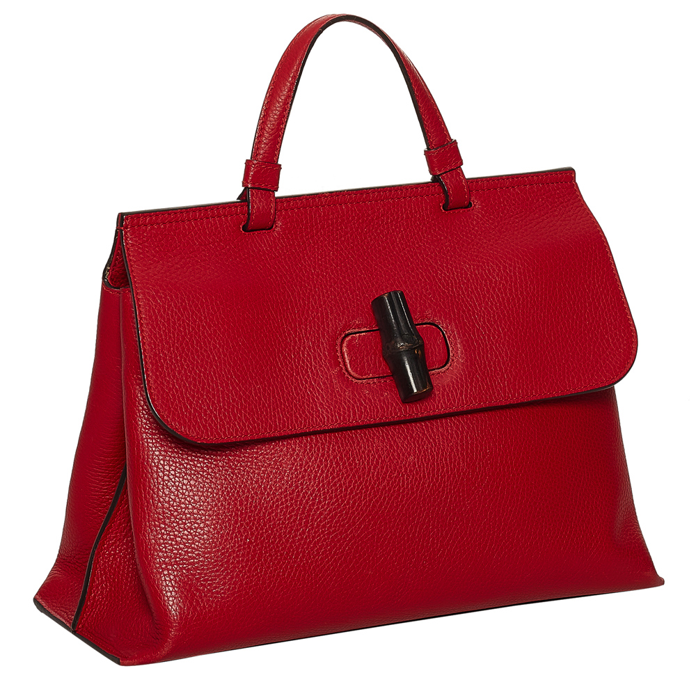 

Gucci Red Leather Bamboo Daily Satchel Bag