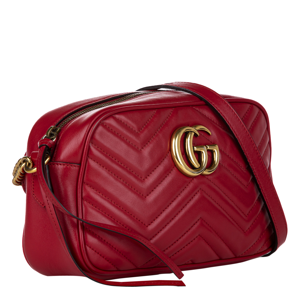 

Gucci Red Matelasse Leather GG Marmont Crossbody Bag
