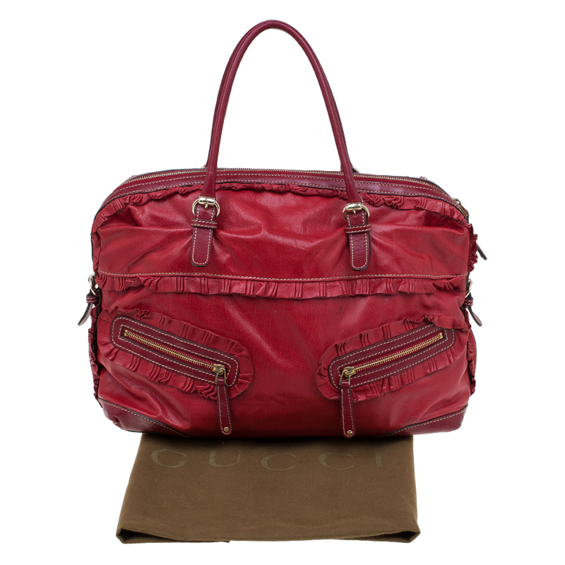GUCCI Large Sabrina Boston Red Leathe handbag with dust bag
