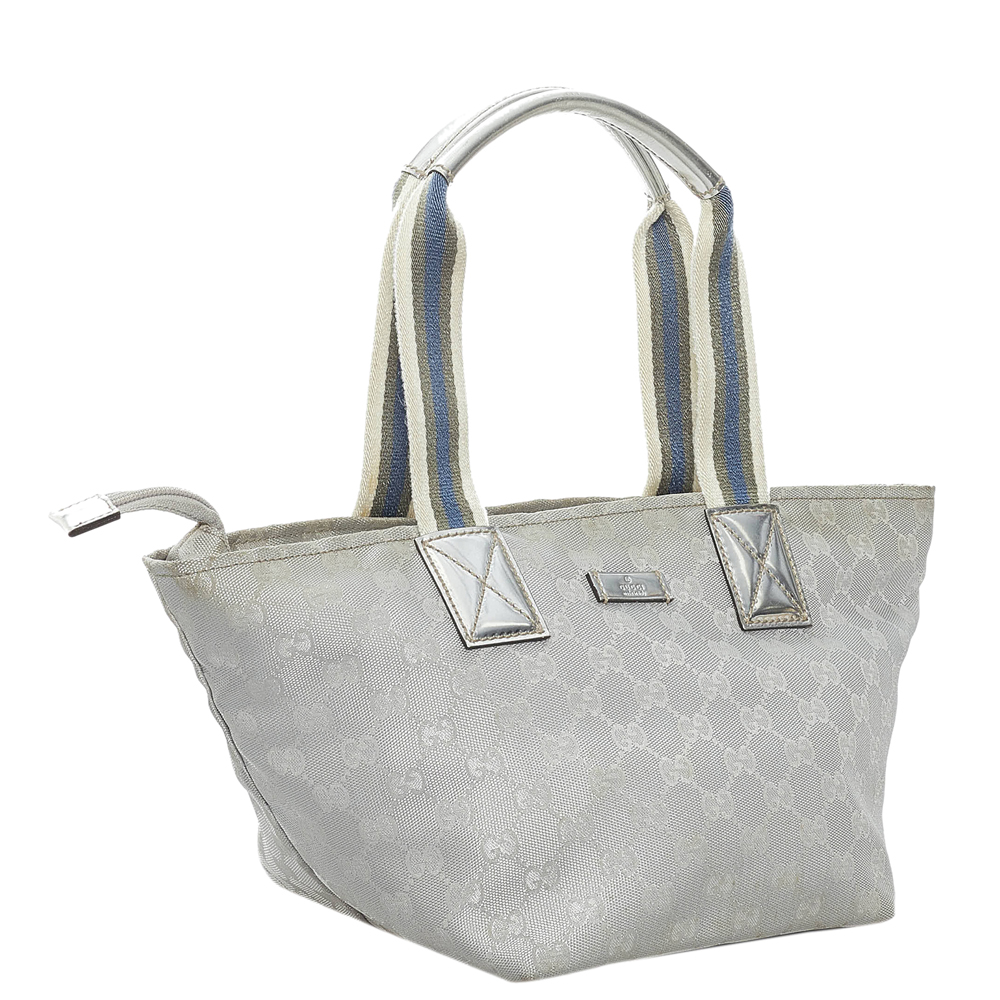 

Gucci Grey Canvas Fabric Web Top Handle Bag