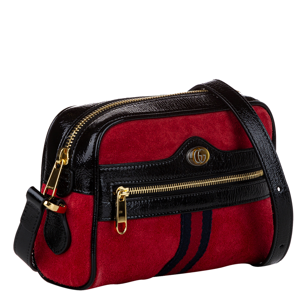 

Gucci Red Suede and Leather Ophidia Mini Crossbody Bag, Black